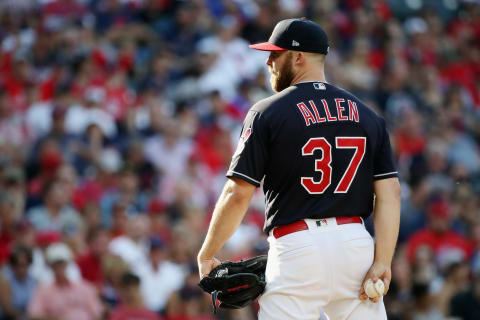 CLEVELAND, OH – OCTOBER 08: Cody Allen #37 of the Cleveland Indians pitches in the seventh inning against the Houston Astros during Game Three of the American League Division Series at Progressive Field on October 8, 2018 in Cleveland, Ohio. (Photo by Gregory Shamus/Getty Images)