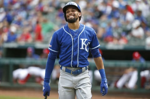 ARLINGTON, TX – JUNE 2: Billy Hamilton #6 of the Kansas City Royals reacts after striking out against the Texas Rangers during the ninth inning at Globe Life Park in Arlington on June 2, 2019 in Arlington, Texas. The Rangers won 5-1. (Photo by Ron Jenkins/Getty Images)