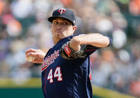 DETROIT, MI – JUNE 8: Starting pitcher Kyle Gibson #44 of the Minnesota Twins delivers against the Detroit Tigers during the second inning at Comerica Park on June 8, 2019 in Detroit, Michigan. (Photo by Duane Burleson/Getty Images)