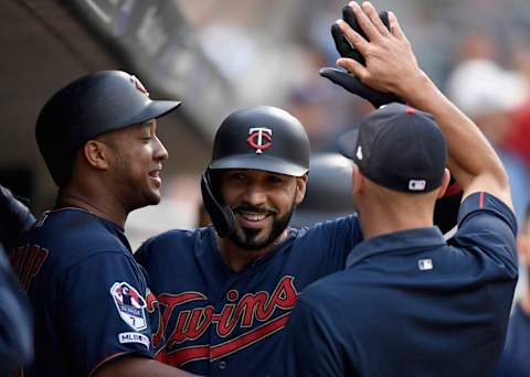 MINNEAPOLIS, MN – JUNE 15: Marwin Gonzalez #9 of the Minnesota Twins celebrates a two-run home run against the Kansas City Royals during the fifth inning of the game on June 15, 2019 at Target Field in Minneapolis, Minnesota. The Twins defeated the Royals 5-4. (Photo by Hannah Foslien/Getty Images)