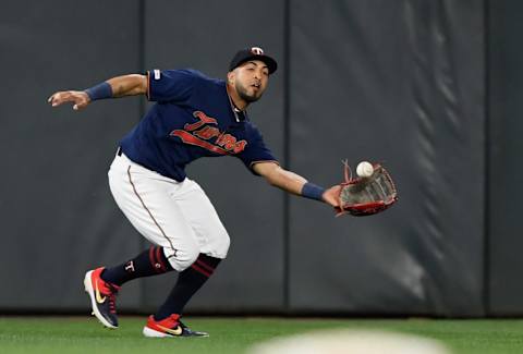 MINNEAPOLIS, MN – JUNE 17: Eddie Rosario #20 of the Minnesota Twins catches the ball hit by Andrew Benintendi #16 of the Boston Red Sox in left field during the ninth inning of the game on June 17, 2019 at Target Field in Minneapolis, Minnesota. The Red Sox defeated the Twins 2-0. (Photo by Hannah Foslien/Getty Images)