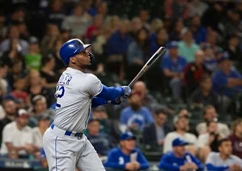 SEATTLE, WA – JUNE 17: Jorge Soler #12 of the Kansas City Royals hits a two-run home run to retake the lead over the Seattle Mariners in the eighth inning at T-Mobile Park on June 17, 2019 in Seattle, Washington. (Photo by Lindsey Wasson/Getty Images)