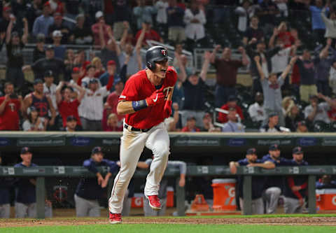 MINNEAPOLIS, MINNESOTA – JUNE 19: Max Kepler #26 of the Minnesota Twins reacts to his game winning run in the seventeenth inning at Target Field on June 19, 2018 in Minneapolis, Minnesota.The Minnesota Twins defeated the Boston Red Sox 4-3 in 17 innings. (Photo by Adam Bettcher/Getty Images)