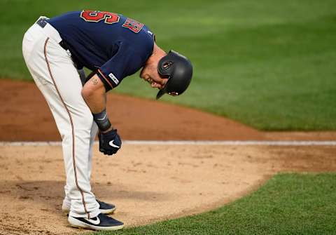 MINNEAPOLIS, MN – JUNE 25: Max Kepler #26 of the Minnesota Twins reacts to being hit by a pitch during the fifth inning of the game against the Tampa Bay Rays on June 25, 2019 at Target Field in Minneapolis, Minnesota. The Twins defeated the Rays 9-4. (Photo by Hannah Foslien/Getty Images)