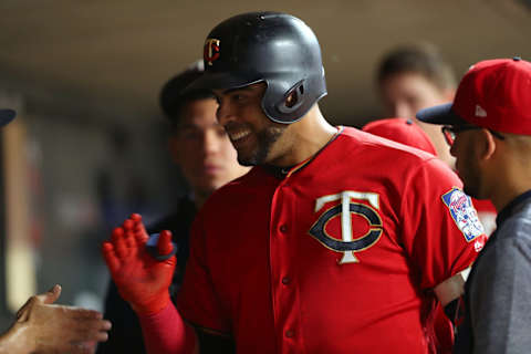 MINNEAPOLIS, MINNESOTA – AUGUST 3: Nelson Cruz #23 of the Minnesota Twins celebrates after scoring a run in the sixth inning against the Kansas City Royals at Target Field on August 3, 2019 in Minneapolis, Minnesota. The Minnesota Twins defeated the Kansas City Royals 11-3. (Photo by Adam Bettcher/Getty Images)