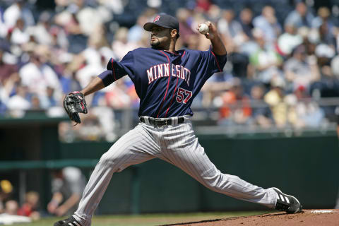 Johan Santana of the Minnesota Twins got his first win of the year against the Kansas City Royals at Kauffman Stadium in Kansas City, Missouri on April 27, 2006. The Twins won 7-3. (Photo by G. N. Lowrance/Getty Images)