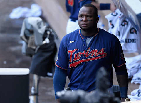 Miguel Sano of the Minnesota Twins walks through the dugout after being defeated by the Houston Astros. (Photo by Hannah Foslien/Getty Images)