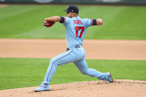 Jose Berrios of the Minnesota Twins delivers a pitch in the first inning against the Boston Red Sox . (Photo by David Berding/Getty Images)