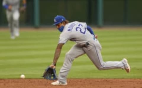 Aldaberto Mondesi of the Kansas City Royals fields a second inning ground ball while playing the Detroit Tigers. (Photo by Gregory Shamus/Getty Images)