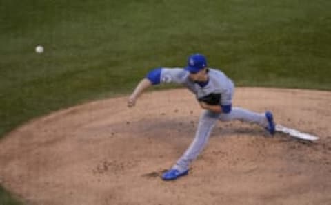 Brady Singer of the Kansas City Royals throws a pitch against the Chicago Cubs. (Photo by Nuccio DiNuzzo/Getty Images)