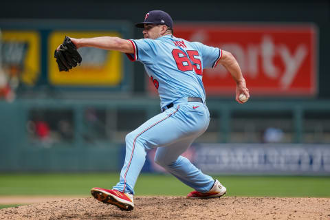 Trevor May of the Minnesota Twins pitches against the Cleveland Indians. (Photo by Brace Hemmelgarn/Minnesota Twins/Getty Images)