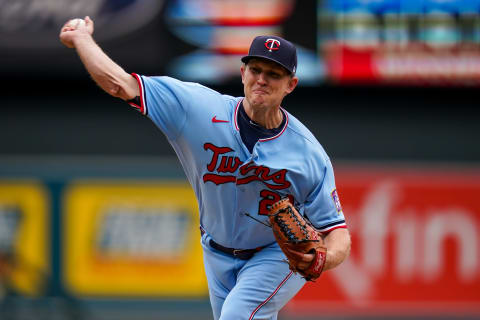 Tyler Duffey of the Minnesota Twins pitches against the Cleveland Indians. (Photo by Brace Hemmelgarn/Minnesota Twins/Getty Images)