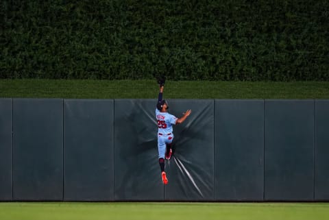 Byron Buxton of the Minnesota Twins fields against the Milwaukee Brewers. (Photo by Brace Hemmelgarn/Minnesota Twins/Getty Images)