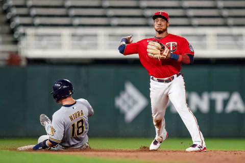 Jorge Polanco of the Minnesota Twins throws against the Milwaukee Brewers. (Photo by Brace Hemmelgarn/Minnesota Twins/Getty Images)