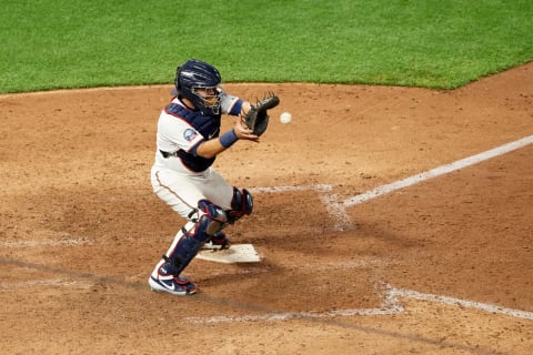 Alex Avila of the Minnesota Twins defends home plate. (Photo by Hannah Foslien/Getty Images)