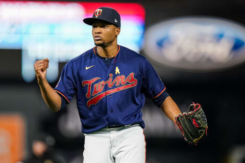 Jorge Alcala of the Minnesota Twins celebrates against the Detroit Tigers. (Photo by Brace Hemmelgarn/Minnesota Twins/Getty Images)