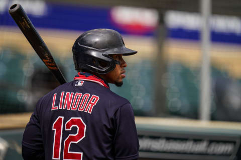 Francisco Lindor of the Cleveland Indians bats against the Minnesota Twins. (Photo by Brace Hemmelgarn/Minnesota Twins/Getty Images)