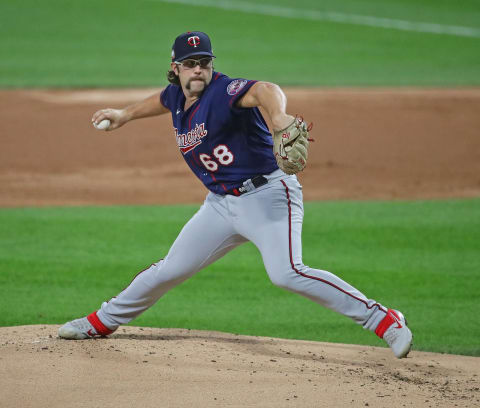 Starting pitcher Randy Dobnak of the Minnesota Twins delivers the ball against the Chicago White Sox. (Photo by Jonathan Daniel/Getty Images)