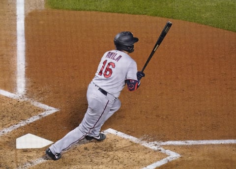 Alex Avila of the Minnesota Twins hits a double during the third inning of a game against the Chicago Cubs. (Photo by Nuccio DiNuzzo/Getty Images)