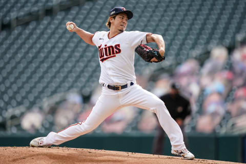 Kenta Maeda of the Minnesota Twins pitches during game one of the Wild Card Series. (Photo by Brace Hemmelgarn/Minnesota Twins/Getty Images)