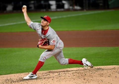 Trevor Bauer of the Cincinnati Reds in action during game two of a doubleheader against the Pittsburgh Pirates. (Photo by Justin Berl/Getty Images)