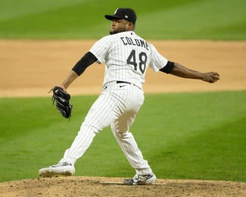 Alex Colome of the Chicago White Sox pitches against the Chicago Cubs. (Photo by Ron Vesely/Getty Images)