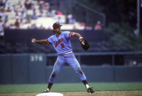 Gary Gaetti of the Minnesota Twins throws to first base against the Baltimore Orioles. (Photo by Focus on Sport/Getty Images)