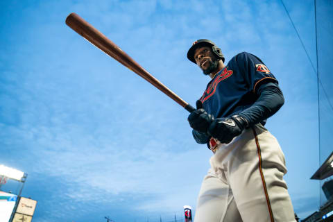 Byron Buxton of the Minnesota Twins looks on against the Detroit Tigers. (Photo by Brace Hemmelgarn/Minnesota Twins/Getty Images)