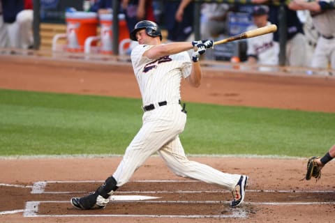 Michael Cuddyer of the Minnesota Twins bats against the Boston Red Sox. (Photo by Brace Hemmelgarn/Minnesota Twins/Getty Images)