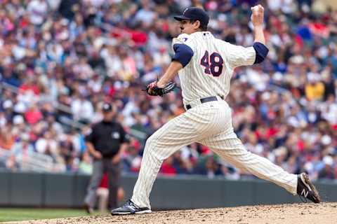 Carl Pavano of the Minnesota Twins pitches in a game against the Detroit Tigers. (Photo by Wayne Kryduba/Minnesota Twins/Getty Images)