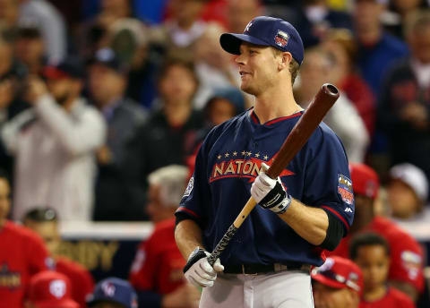 MINNEAPOLIS, MN – JULY 14: National League All-Star Justin Morneau #33 of the Colorado Rockies during the Gillette Home Run Derby at Target Field on July 14, 2014 in Minneapolis, Minnesota. (Photo by Elsa/Getty Images)