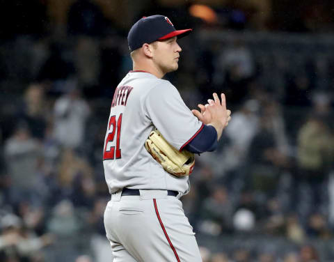 NEW YORK, NY – APRIL 24: Tyler Duffey #21 of the Minnesota Twins reacts after giving up a two rum home run in the seventh inning against the New York Yankees at Yankee Stadium on April 24, 2018 in the Bronx borough of New York City. (Photo by Elsa/Getty Images)