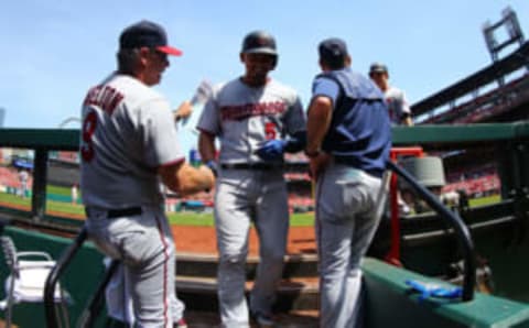 ST. LOUIS, MO – MAY 8: Eduardo Escobar #5 of the Minnesota Twins is congratulated in the dugout after hitting a two-run home run against the St. Louis Cardinals in the seventh inning at Busch Stadium on May 8, 2018 in St. Louis, Missouri. (Photo by Dilip Vishwanat/Getty Images)