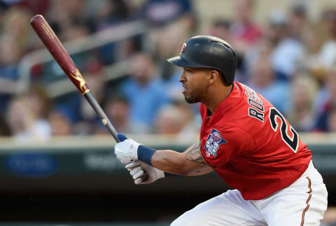 MINNEAPOLIS, MN – JUNE 01: Eddie Rosario #20 of the Minnesota Twins hits an RBI single against the Cleveland Indians during the second inning of the game on June 1, 2018 at Target Field in Minneapolis, Minnesota. (Photo by Hannah Foslien/Getty Images)