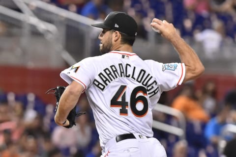 MIAMI, FL – JUNE 12: Kyle Barraclough #46 of the Miami Marlins throws a pitch during the ninth inning against the San Francisco Giants at Marlins Park on June 12, 2018 in Miami, Florida. (Photo by Eric Espada/Getty Images)