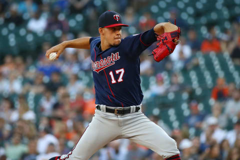 DETROIT, MI – JUNE 13: Jose Berrios #17 of the Minnesota Twins throws a first inning pitch while playing the Detroit Tigers at Comerica Park on June 13, 2018 in Detroit, Michigan. (Photo by Gregory Shamus/Getty Images)