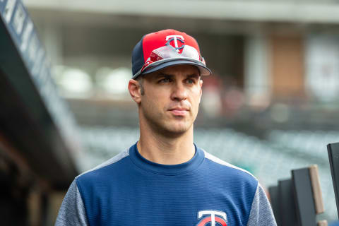 CLEVELAND, OH – JUNE 15: Joe Mauer #7 of the Minnesota Twins walks through the dugout prior to the game against the Cleveland Indians at Progressive Field on June 15, 2018 in Cleveland, Ohio. (Photo by Jason Miller/Getty Images)