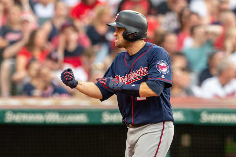 CLEVELAND, OH – JUNE 15: Brian Dozier #2 of the Minnesota Twins celebrates after hitting a two run home run against the Cleveland Indians during the fourth inning at Progressive Field on June 15, 2018 in Cleveland, Ohio. (Photo by Jason Miller/Getty Images)