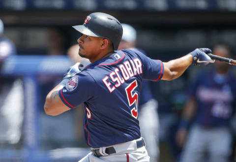 CLEVELAND, OH – JUNE 17: Eduardo Escobar #5 of the Minnesota Twins hits a one run double off starting pitcher Shane Bieber #57 of the Cleveland Indians during the first inning at Progressive Field on June 17, 2018 in Cleveland, Ohio. (Photo by Ron Schwane/Getty Images)