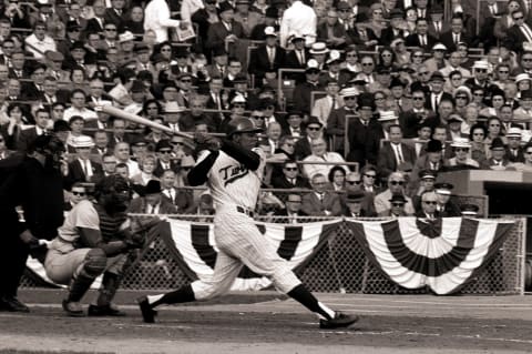 Tony Oliva of the Minnesota Twins bats during the 1965 World Series. (Photo by Herb Scharfman/Sports Imagery/Getty Images