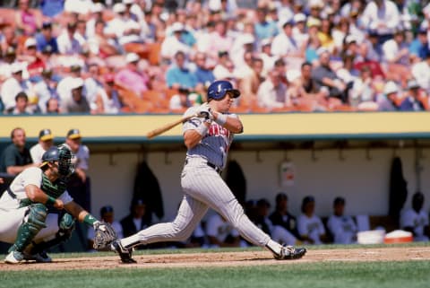 Kent Hrbek of the Minnesota Twins follows through on his swing. (Photo by Otto Greule Jr/Getty Images)