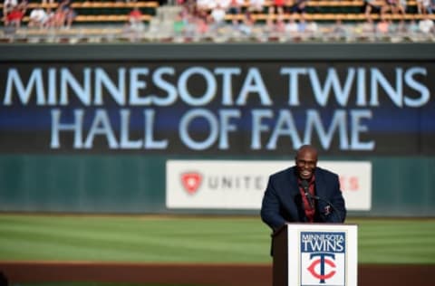 MINNEAPOLIS, MN – JULY 16: Former Minnesota Twins player Torii Hunter speaks as he is inducted into the Minnesota Twins Hall of Fame in a ceremony before the game between the Minnesota Twins and the Cleveland Indians of the game on July 16, 2016 at Target Field in Minneapolis, Minnesota. (Photo by Hannah Foslien/Getty Images)