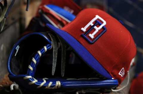 MIAMI, FL – MARCH 11: A closup of a Dominican Republic hat and glove during a Pool C game of the 2017 World Baseball Classic against the United States at Miami Marlins Stadium on March 11, 2017 in Miami, Florida. (Photo by Mike Ehrmann/Getty Images)