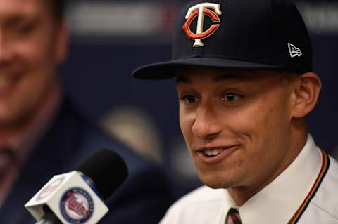 MINNEAPOLIS, MN – JUNE 17: Number one overall draft pick Royce Lewis speaks at a press conference on June 17, 2017 at Target Field in Minneapolis, Minnesota. (Photo by Hannah Foslien/Getty Images)