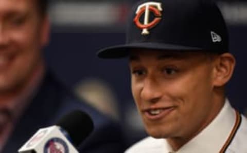 MINNEAPOLIS, MN – JUNE 17: Number one overall draft pick Royce Lewis speaks at a press conference on June 17, 2017 at Target Field in Minneapolis, Minnesota. (Photo by Hannah Foslien/Getty Images)