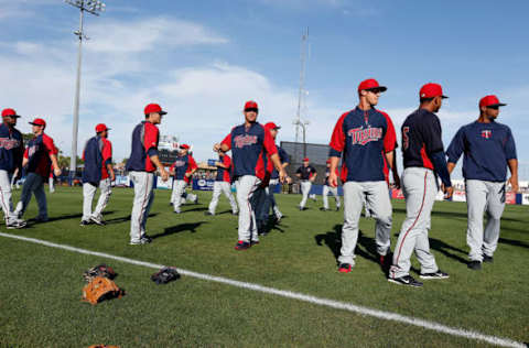 PORT CHARLOTTE, FL – MARCH 11: The Minnesota Twins warm up before the start of a Grapefruit League spring training game against the Tampa Bay Rays at the Charlotte Sports Complex on March 11, 2013 in Port Charlotte, Florida. (Photo by J. Meric/Getty Images)