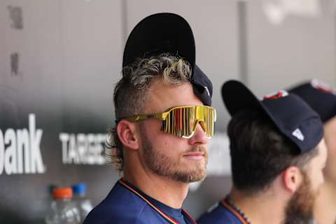 Josh Donaldson of the Minnesota Twins looks on from the dugout during the game against the Detroit Tigers. (Photo by David Berding/Getty Images)