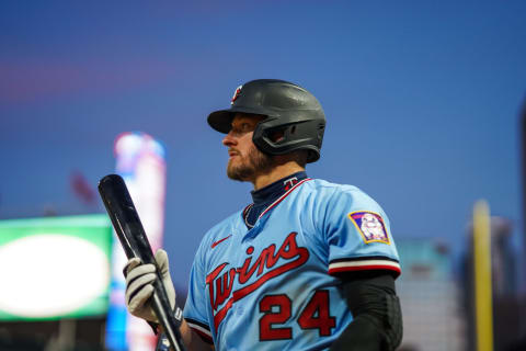 Josh Donaldson of the Minnesota Twins looks on against the St. Louis Cardinals. (Photo by Brace Hemmelgarn/Minnesota Twins/Getty Images)