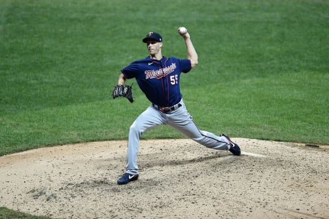 Taylor Rogers of the Minnesota Twins throws a pitch during a game against the Milwaukee Brewers. (Photo by Stacy Revere/Getty Images)