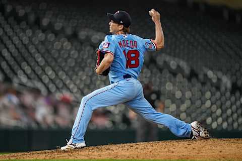 Kenta Maeda of the Minnesota Twins pitches against the Detroit Tigers. (Photo by Brace Hemmelgarn/Minnesota Twins/Getty Images)